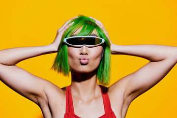 Woman sunglasses portrait beauty trendy wig