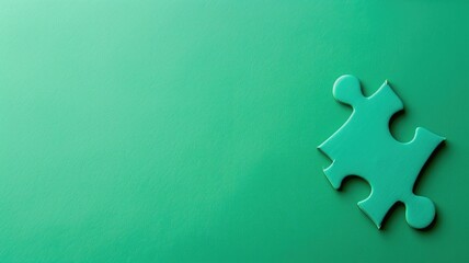 A lone, teal puzzle piece isolated on a vibrant green background, symbolizing uniqueness and individuality
