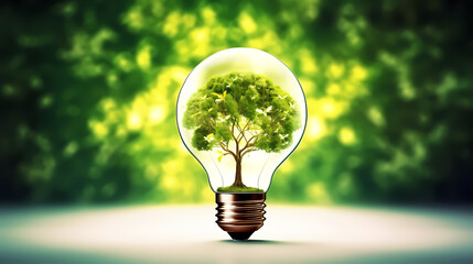 There are green trees inside the light bulb. Light bulbs with green plants inside represent energy saving efficiency.