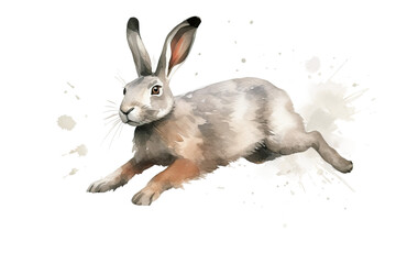 forest meadow long active jump white element cute bunny gray rabbit illustration running watercolor animal ears bunny rabbit wild fluffy small background wild