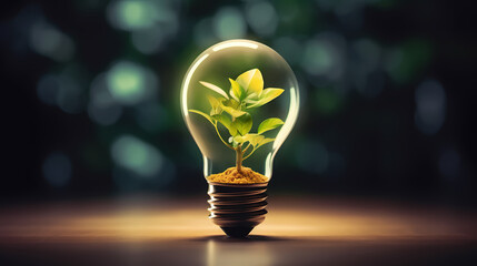 There are green trees inside the light bulb. Light bulbs with green plants inside represent energy saving efficiency.