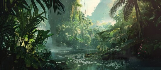 The view of the cool and beautiful green tropical forest