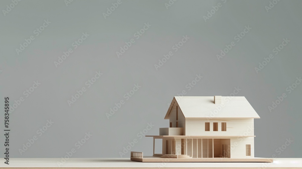 Poster minimalistic model house on a plain background, symbolizing architecture and design