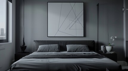 Elegant Monochrome Bedroom with Sleek Platform Bed.