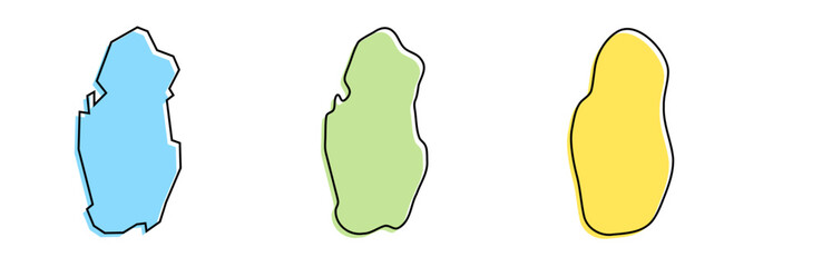 Qatar country black outline and colored country silhouettes in three different levels of smoothness. Simplified maps. Vector icons isolated on white background.