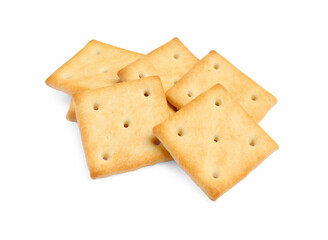 Tasty crispy square crackers isolated on white