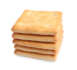 Tasty crispy square crackers isolated on white