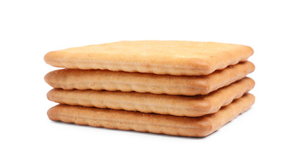 Tasty crispy square crackers isolated on white