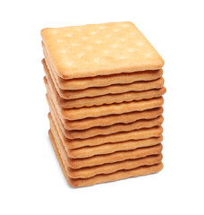 Tasty crispy square crackers isolated on white