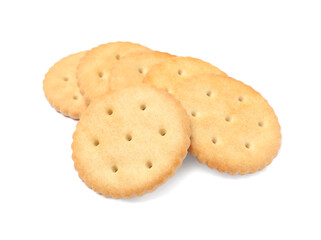 Tasty crispy round crackers isolated on white