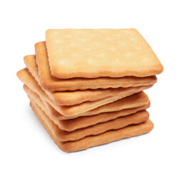 Tasty crispy square crackers isolated on white