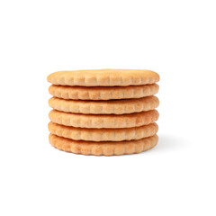 Tasty crispy round crackers isolated on white