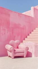 Wallpaper with pink hearts on a pink stairs.