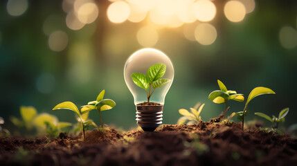 Sprouting light bulb, alternative energy concept - obrazy, fototapety, plakaty