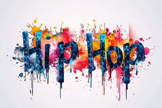 Dripping blue paint over Hip Hop text with colorful splashes