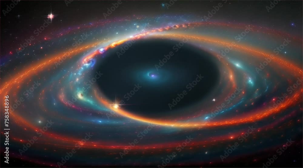 Poster spirals of galaxy, adorned with array of colors against backdrop of space, showcasing awe-inspiring 