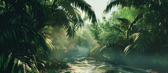 The view of the cool and beautiful green tropical forest