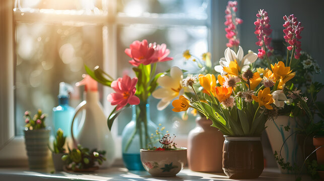 Create a visually striking image highlighting the renewal of spaces during spring cleaning.