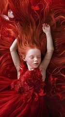 Portrait of a red hair girl in a red dress