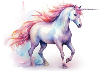 Obraz na płótnie Canvas ideal room cute only lovely context unicorn watercolor watercolor magical unicorn children illustration clipart painting cartoon stylish use image horse s no