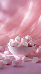 Sweet tasty marshmallows in the bowl. Wallpaper.