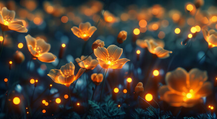 Fototapeta na wymiar a 3D render of fantasy flowers glowing in the dark