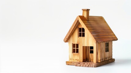 A small wooden model house isolated on a white background