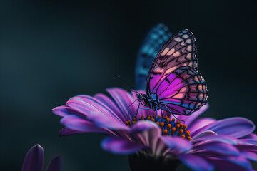 a striking butterfly with wings that mimic the pink petals of the flower it rests on
