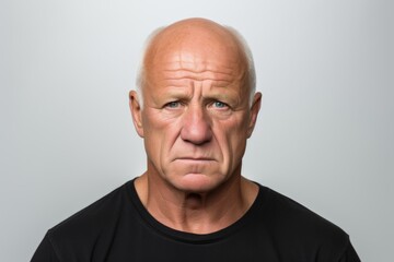 Portrait of a senior man looking at the camera over grey background