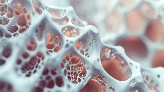 close-up of human bone cells, revealing the dense network that provides structural support