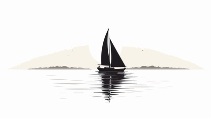 A black and white illustration of a lone sailboat o