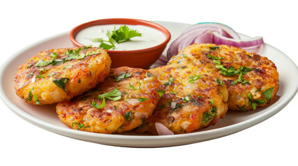 Aloo Tikki on a plate isolated on transparent png background. Generative ai 