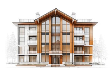 Fototapeta premium A large, tall building with many windows and a pointy roof.