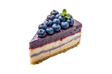 Blueberry cheesecake isolated on transparent background. Slice of blueberry cake.