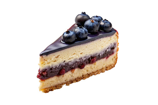 Blueberry cheesecake isolated on transparent background. Slice of blueberry cake.