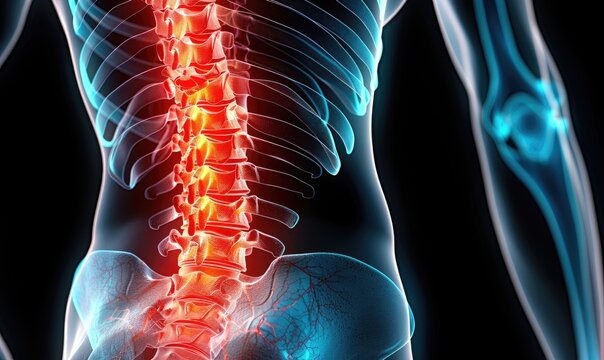 A back pain on the spine area. Medical illustration style