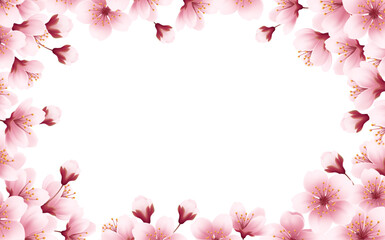 Fototapeta na wymiar Floral Spring Cherry Flowers Blossom Border. Realistic banner with pink blossom background on soft light background for wallpaper design