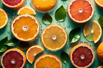 Orange and grapefruit rings as background