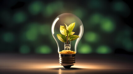 There are green plants sprouting inside the light bulb