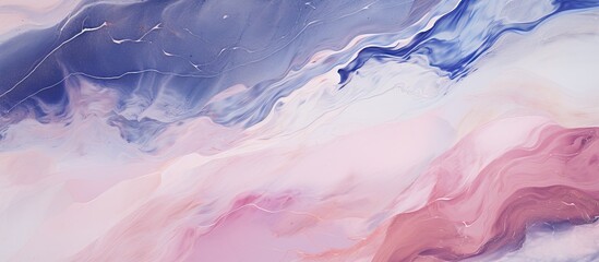 An enchanting closeup of a swirling pink and blue marble texture, resembling the colors of a...