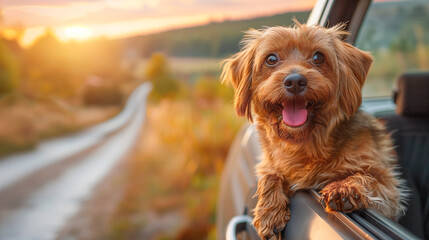 Happy dog in a car - obrazy, fototapety, plakaty