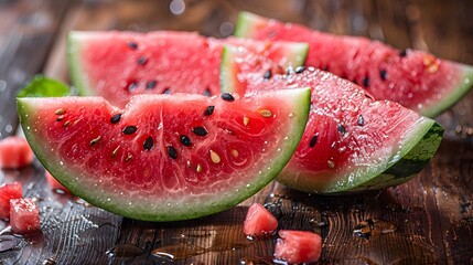 fresh sliced watermelon fruit on wooden background