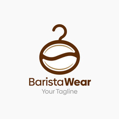 Illustration Vector Graphic Logo of Barista Wear. Merging Concepts of a Hanger Fashion and Coffee bean Shape. Good for Fashion Industry, Business Laundry, Boutique, Garment, Tailor and etc