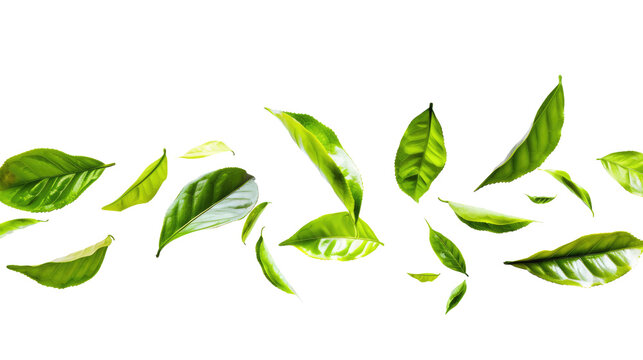 tea leaves flying in air isolated transparent background. PNG, cutout