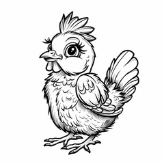 Vector outline illustration of a black and white rooster, coloring book for children