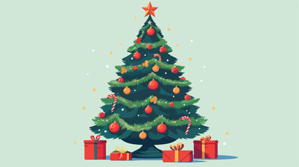 Naklejka na ściany i meble A Christmas tree decorated with ornaments and twink