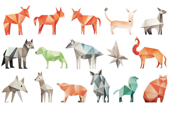 origami orange out various hand cut background gray colors big green decoration folded watercolour pack elementsfor brown drawn red design clipart white geometric animals creative sketch