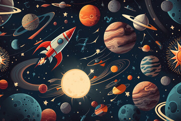 pattern with planets and stars background created using generative AI tools