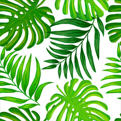 Fototapeta na wymiar Fashion tropics wallpapers. Seamless pattern with leaf on white background 