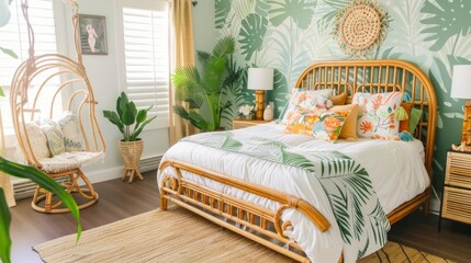 Serene Tropical Bedroom Escape with Bamboo Accents AI Generated